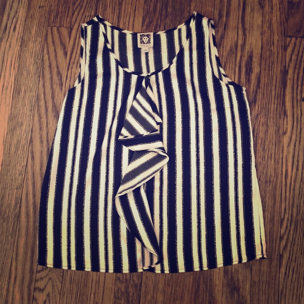 Anne Klein black and cream sleeveless blouse
